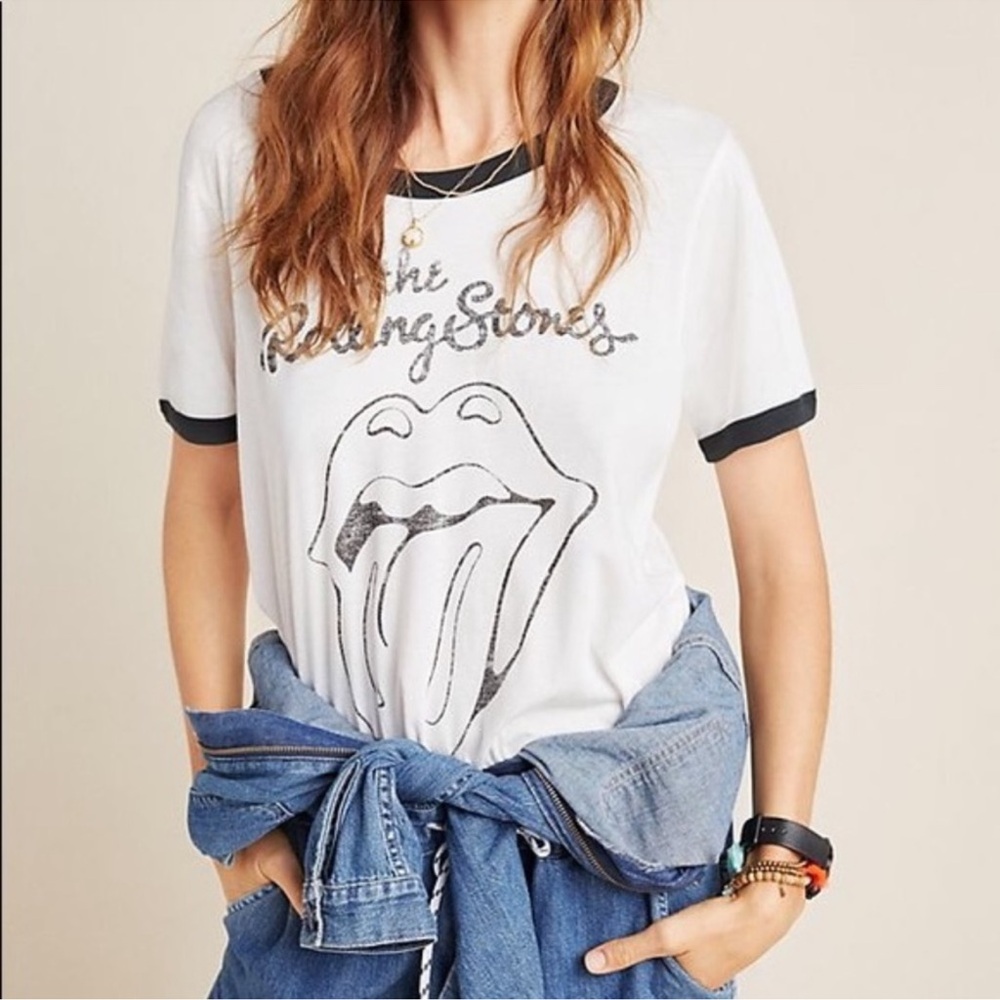 NEW ⭐️RARE⭐️ Anthropologie Letluv Rolling Stones Ringer Tee Small